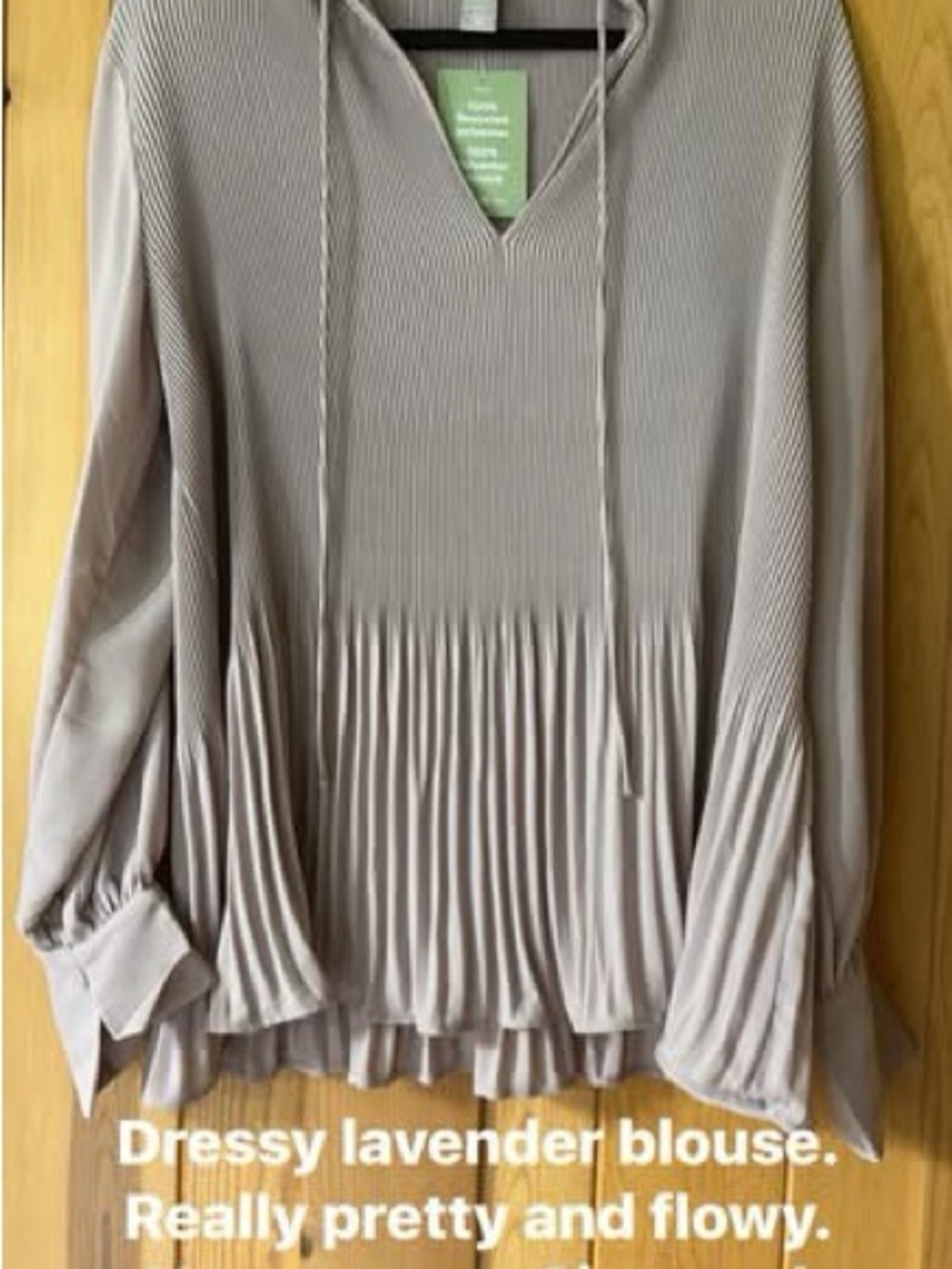 Lavender Pleated V-Neck Blouse with Tie - (Brand Unknown)